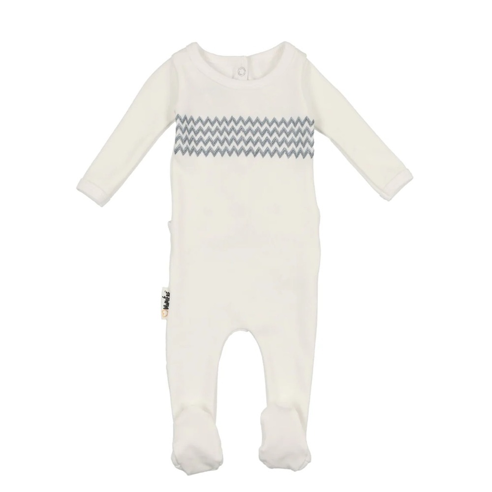 Maniere Wave Embroidered Footie in White